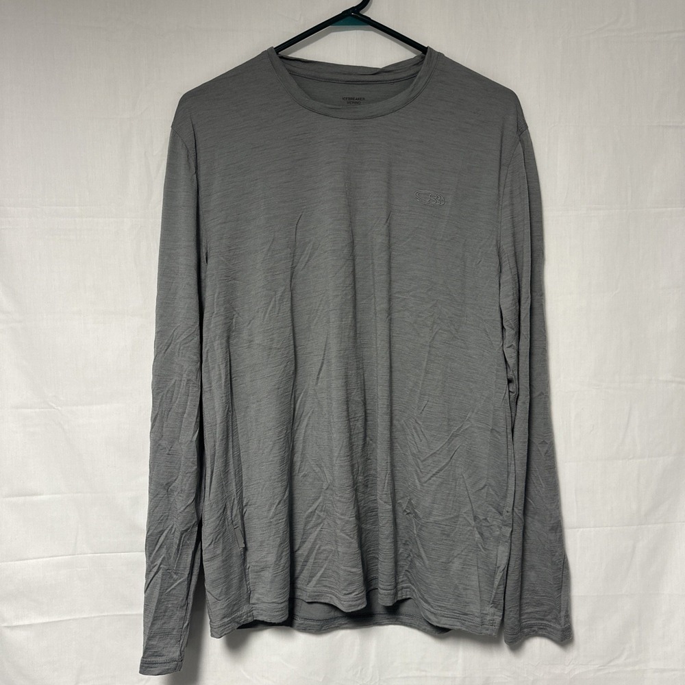 Icebreaker Men's Size Large Gray Merino Long Sleeve Base Layer Crew Hike Walk